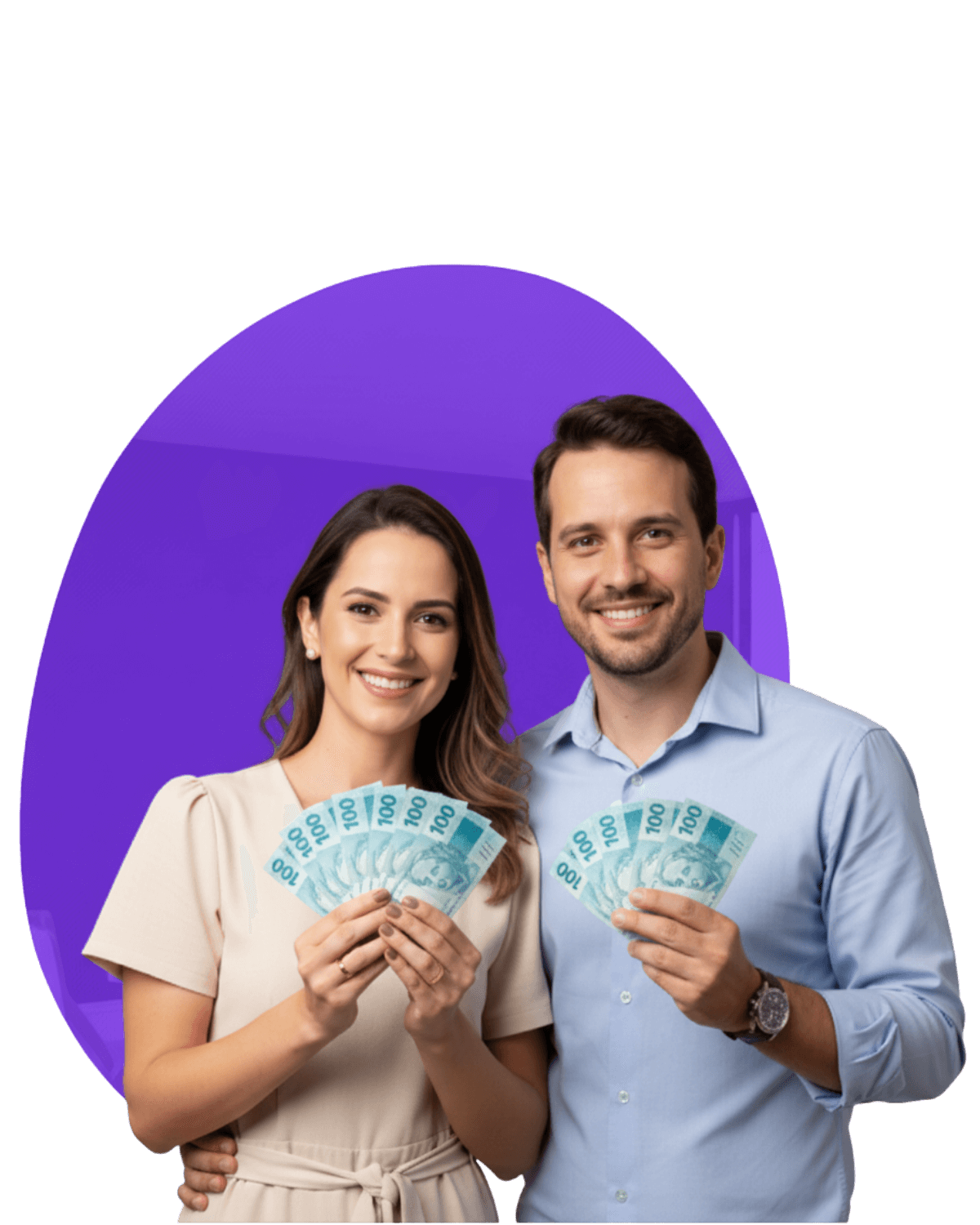 Crédito do Trabalhador CLT - casasal feliz segurando dinheiro em reais